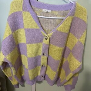 Easel Pastel Checkered Cardigan